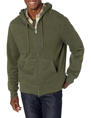 Amazon Essentials Herren Fleece-Sweatshirt mit durchgehendem Reißverschluss und Kapuze (erhältlich in Big & Tall), Olivenheide, L von Amazon Essentials