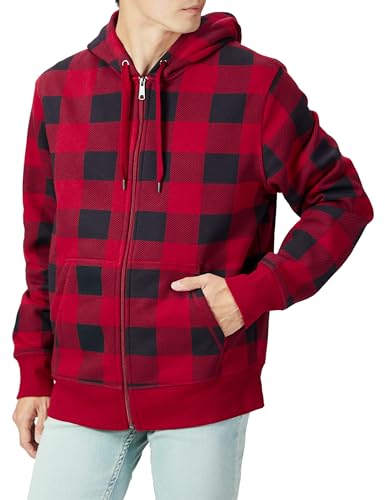 Amazon Essentials Herren Fleece-Sweatshirt mit durchgehendem Reißverschluss und Kapuze (erhältlich in Big & Tall), Rot Schwarz Buffalokaros, S von Amazon Essentials