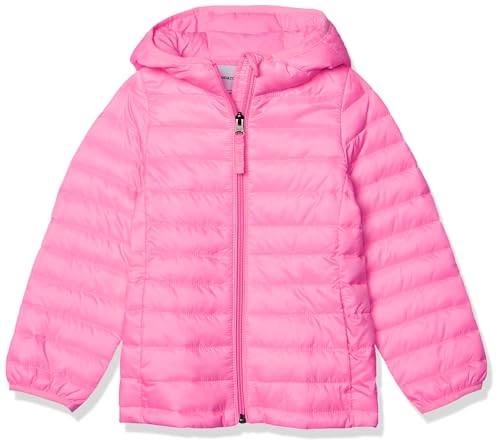 Amazon Essentials Mädchen Leichte, Wasserabweisende, verstaubare Kapuzenjacke, Neonrosa, 6-7 Jahre von Amazon Essentials