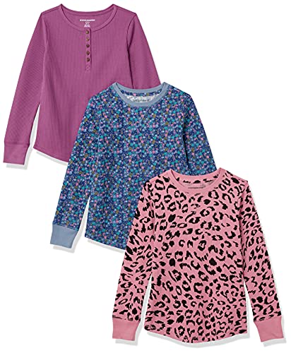 Amazon Essentials Mädchen Langärmeliges, gestricktes Thermo-T-Shirt, 3er-Pack, Purpur/Tier, 5 Jahre von Amazon Essentials