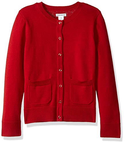 Amazon Essentials Mädchen Uniform-Cardigan mit schmaler Passform, Rot, 8 Jahre von Amazon Essentials