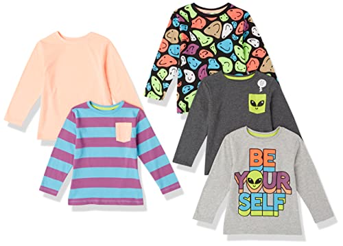 Amazon Essentials Jungen Langärmlige T-Shirts (zuvor Spotted Zebra), 5er-Pack, Alien Aufdruck/Farbblock/Textaufdruck, 3 Jahre von Amazon Essentials