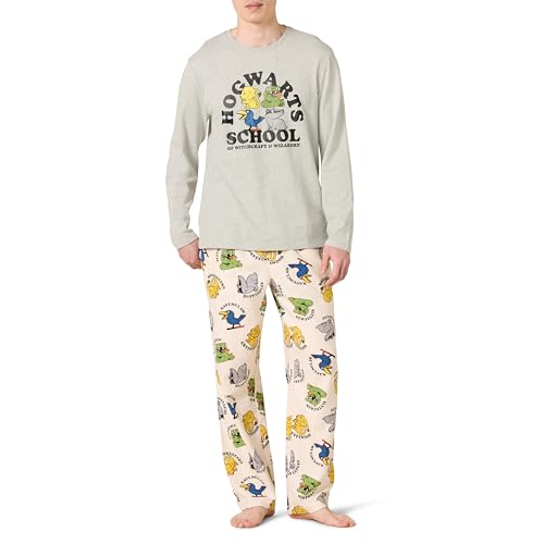 Amazon Essentials Herren Flanellhose und langärmeliges T-Shirt als Pyjama-Set, Harry Potter Hogwarts – Herren, S von Amazon Essentials