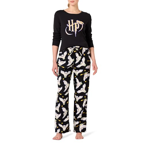 Amazon Essentials Harry Potter | Looney Tunes Damen Schlaf-Set leichte Flanellhose und langärmeliges-T-Shirt, Harry Potter Hedwig – Damen, S von Amazon Essentials