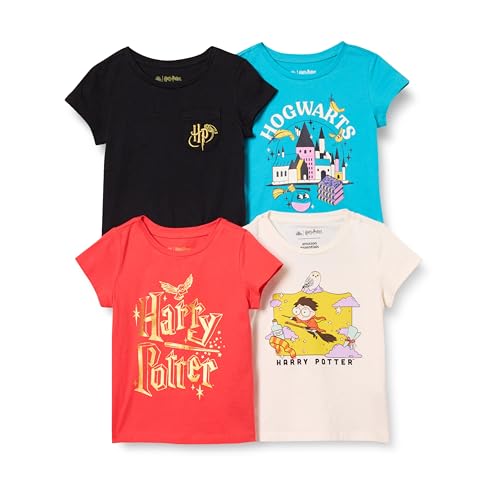 Amazon Essentials Harry Potter Mädchen Kurzärmelige T-Shirts, 4er-Pack, Harry Potter Hogwarts, 11-12 Jahre von Amazon Essentials