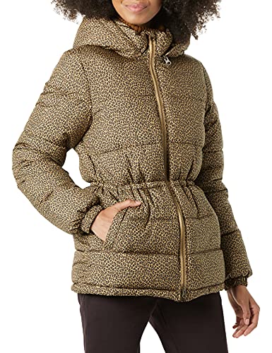 Amazon Essentials Damen Schwere Winter-Steppjacke Mit Kapuze Und Verstellbarer Taille, Kamelbraun Gepard, S von Amazon Essentials