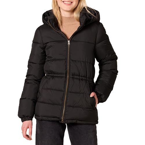 Amazon Essentials Damen Schwere Winter-Steppjacke Mit Kapuze Und Verstellbarer Taille, Schwarz, S von Amazon Essentials