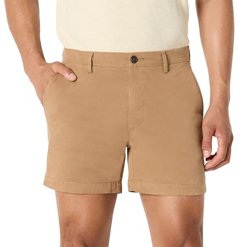 Amazon Essentials Herren 13 cm Flatfront-Chinoshorts mit hohem comfort in schmaler Passform (zuvor Goodthreads), Dunkles Khakibraun, 32W von Amazon Essentials