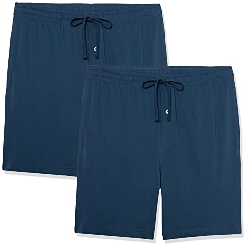 Amazon Essentials Herren 17,8 cm Lange Pyjama-Shorts aus Baumwollstrick, 2er-Pack, Indigo, XXL von Amazon Essentials