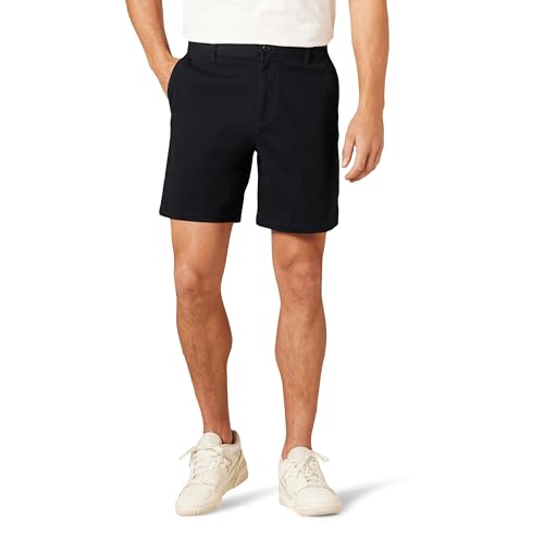 Amazon Essentials Herren 18 cm Lange Chinohose aus Komfort-Stretch mit klassischer Passform, Schwarz, 33W von Amazon Essentials
