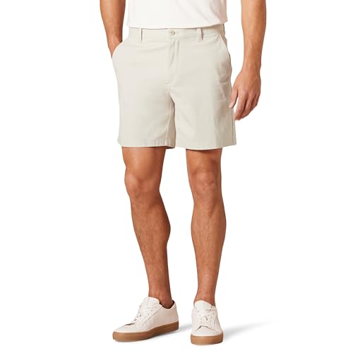 Amazon Essentials Herren 18 cm Lange Stretch-Chinohose mit schmaler Passform, Stone, 34W von Amazon Essentials
