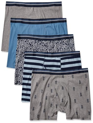 Amazon Essentials Herren Unterwäsche-Boxershorts, Bequeme Baumwolle, Ohne Etikett, 5er-Pack, Ananas/Blumenaufdruck/Streifen, XS von Amazon Essentials
