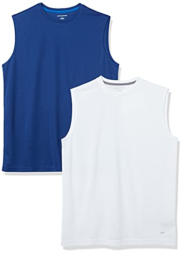 Amazon Essentials Herren Active Performance Muskel-Tanktop aus Tech-Stretch, 2er-Pack, Dunkelblau/Weiß, XXL Große Größen von Amazon Essentials