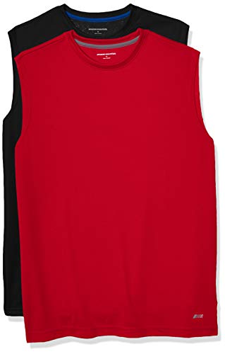 Amazon Essentials Herren Active Performance Muskel-Tanktop aus Tech-Stretch, 2er-Pack, Rot/Schwarz, XL von Amazon Essentials