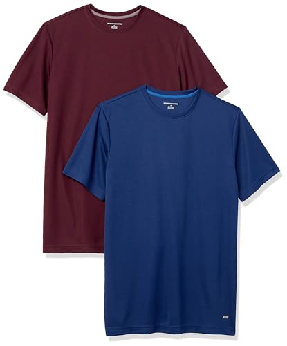Amazon Essentials Herren Active Performance T-Shirt aus Tech-Stretch (Erhältlich In Big & Tall), 2er-Pack, Burgunderrot/Marineblau, XL von Amazon Essentials