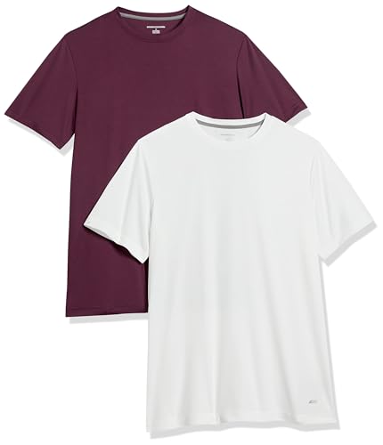 Amazon Essentials Herren Active Performance T-Shirt aus Tech-Stretch (Erhältlich In Big & Tall), 2er-Pack, Burgunderrot/Weiß, XL von Amazon Essentials