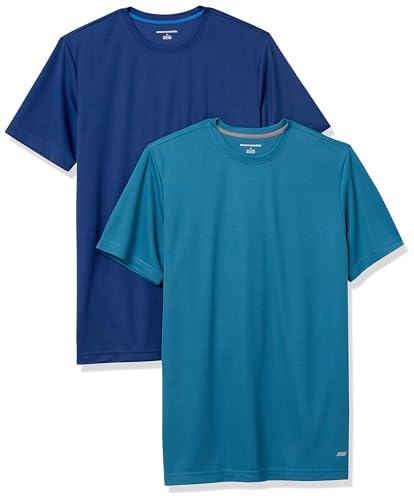 Amazon Essentials Herren Active Performance T-Shirt aus Tech-Stretch (Erhältlich In Big & Tall), 2er-Pack, Dunkelblau/Grünblau, M von Amazon Essentials