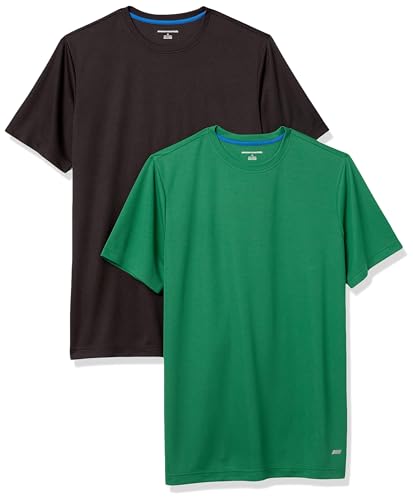 Amazon Essentials Herren Active Performance T-Shirt aus Tech-Stretch (Erhältlich In Big & Tall), 2er-Pack, Grün/Schwarz, L von Amazon Essentials