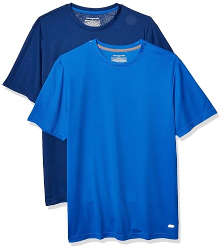 Amazon Essentials Herren Active Performance T-Shirt aus Tech-Stretch (Erhältlich In Big & Tall), 2er-Pack, Marineblau, L von Amazon Essentials