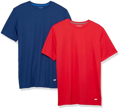 Amazon Essentials Herren Active Performance T-Shirt aus Tech-Stretch (Erhältlich In Big & Tall), 2er-Pack, Marineblau/Rot, XXL von Amazon Essentials