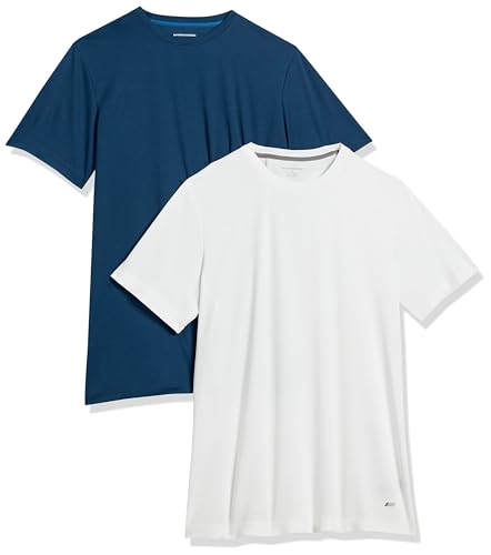 Amazon Essentials Herren Active Performance T-Shirt aus Tech-Stretch (Erhältlich In Big & Tall), 2er-Pack, Marineblau/Weiß, S von Amazon Essentials