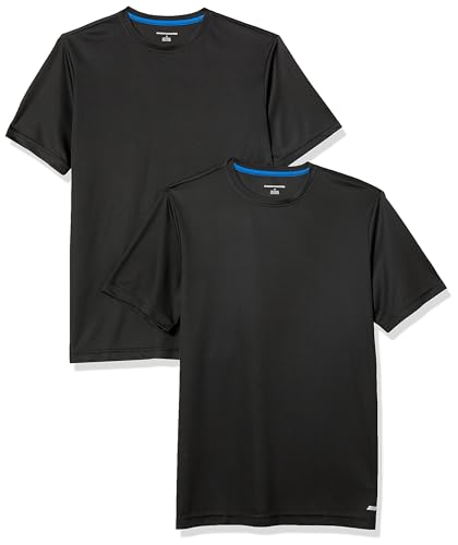 Amazon Essentials Herren Active Performance T-Shirt aus Tech-Stretch (Erhältlich In Big & Tall), 2er-Pack, Schwarz, M von Amazon Essentials