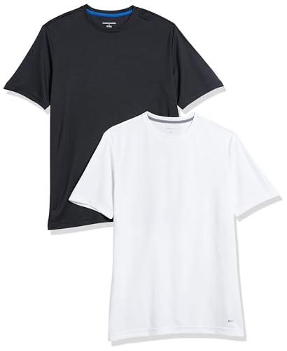 Amazon Essentials Herren Active Performance T-Shirt aus Tech-Stretch (Erhältlich In Big & Tall), 2er-Pack, Schwarz/Weiß, L von Amazon Essentials