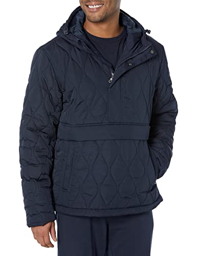 Amazon Essentials Herren Anorak-Steppmantel Mit Kapuze Und Viertelreißverschluss, Marineblau, XL von Amazon Essentials