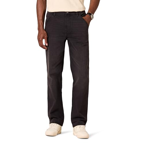 Amazon Essentials Herren Leicht elastische Relaxed Fit-Zimmermann-Jeans, Arbeitskleidung, Verwaschenes Schwarz, 28W / 32L von Amazon Essentials
