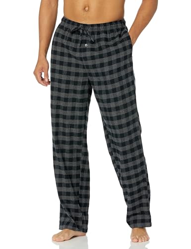 Amazon Essentials Herren Atmungsaktive Flanell-Pyjamahose (Erhältlich In Groß Und Schwer), Grau Schwarz Buffalokaros, XL von Amazon Essentials