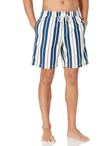 Amazon Essentials Herren Badehose, 23 cm, Mit Lockerer Passform und Schnelltrocknend - Auslauffarben, Grünblau Vertikale Streifen, M von Amazon Essentials