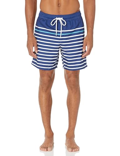 Amazon Essentials Herren Badehose, Schnell Trocknend, 18 cm - Auslauffarben, Dunkelblau Streifen, S von Amazon Essentials