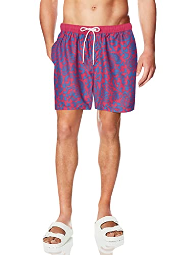 Amazon Essentials Herren Badehose, Schnell Trocknend, 18 cm, Dunkelblau Rot Vintage-Blumen, L von Amazon Essentials