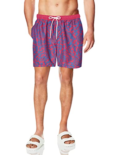 Amazon Essentials Herren Badehose, Schnell Trocknend, 18 cm - Auslauffarben, Dunkelblau Rot Vintage-blumen, M von Amazon Essentials