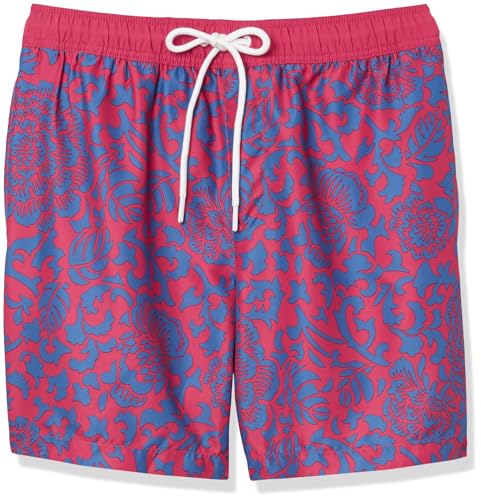 Amazon Essentials Herren Badehose, Schnell Trocknend, 18 cm, Dunkelblau Rot Vintage-Blumen, XL von Amazon Essentials