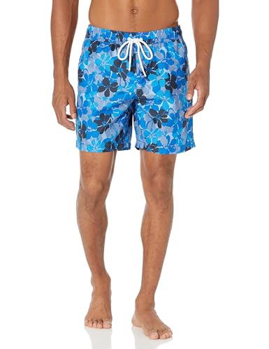 Amazon Essentials Herren Badehose, Schnell Trocknend, 18 cm, Blau Floral, S von Amazon Essentials