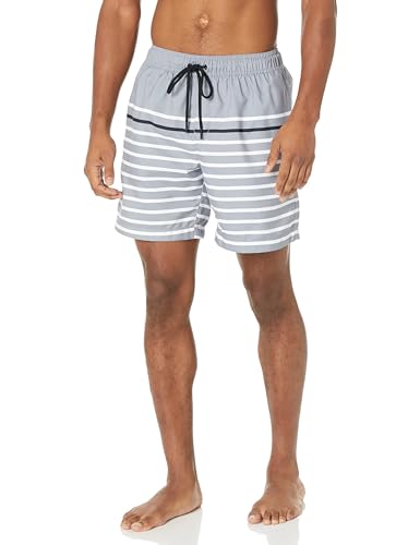 Amazon Essentials Herren Badehose, Schnell Trocknend, 18 cm, Kohlegrau Meliert Schwarz Schmaler Streifen, S von Amazon Essentials