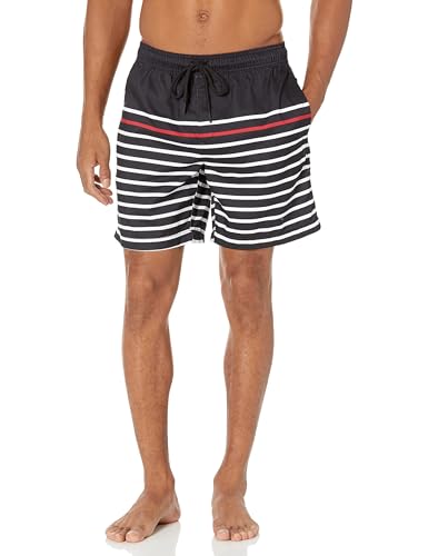 Amazon Essentials Herren Badehose, Schnell Trocknend, 18 cm, Schwarz Weiß Streifen, XL von Amazon Essentials