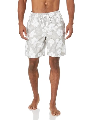 Amazon Essentials Herren Badehose, Schnell Trocknend, 23 cm, Grau Hibiskusblume, XXL von Amazon Essentials