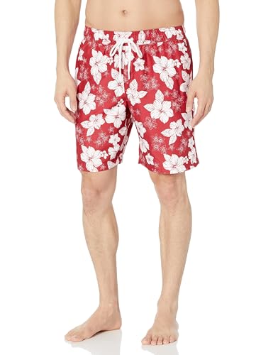 Amazon Essentials Herren Badehose, Schnell Trocknend, 23 cm, Rot Hibiskusblume, L von Amazon Essentials