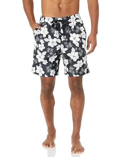 Amazon Essentials Herren Badehose, Schnell Trocknend, 23 cm, Schwarz Hibiskusblume, L von Amazon Essentials