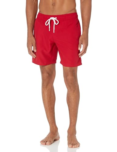 Amazon Essentials Herren 18cm Badehose mit Netzfutter, Taschen und Kordelzugverschluss, Rot, L von Amazon Essentials