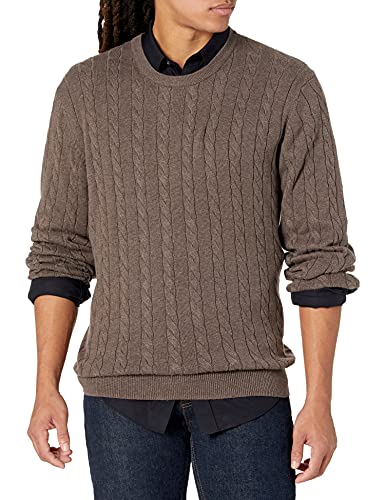 Amazon Essentials Herren Baumwoll-Pullover mit Rundhalsausschnitt und Zopfmuster, Braunheide, L von Amazon Essentials