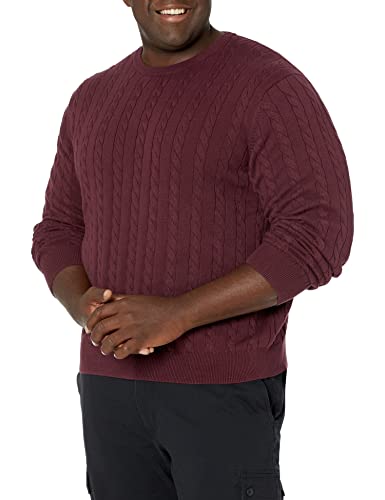 Amazon Essentials Herren Baumwoll-Pullover mit Rundhalsausschnitt und Zopfmuster, Burgunderrot, L von Amazon Essentials