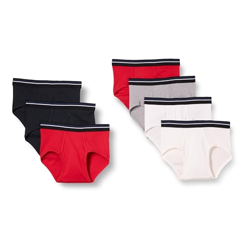 Amazon Essentials Herren Baumwoll-Slip ohne Etikett, 7er-Pack, Grau/Rot/Weiß, XL von Amazon Essentials