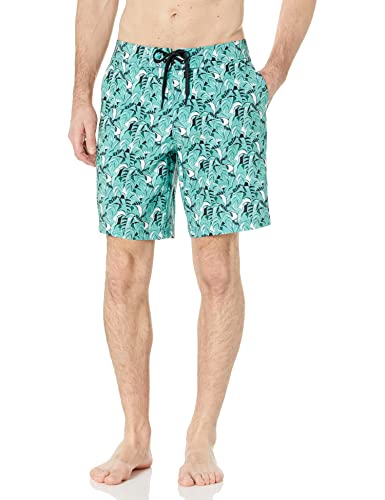 Amazon Essentials Herren Board-Shorts, Türkisgrün Tropische Blätter, L von Amazon Essentials