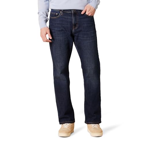 Amazon Essentials Herren Bootcut-Jeans mit gerader Passform, Dunkelblau Vintage, 33W / 32L von Amazon Essentials