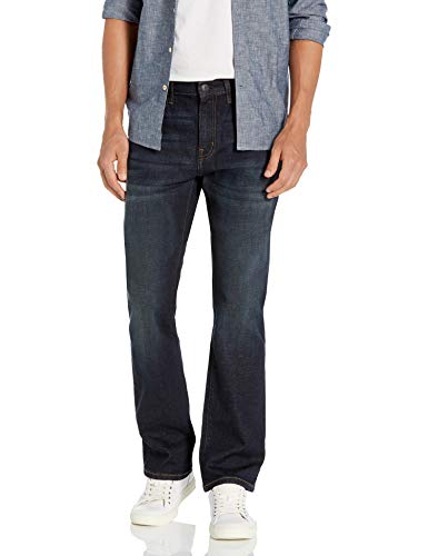 Amazon Essentials Herren Jeans, Slim-Fit-Stretch, Bootcut - Auslauffarben, Dunkles Jeansblau, 34W / 31L von Amazon Essentials