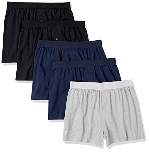 Amazon Essentials Herren Boxershorts Unterwäsche aus Baumwolljersey (erhältlich in Übergrößen), 5er-Pack, Grau Meliert/Marineblau/Schwarz, 4XL Große Größen von Amazon Essentials
