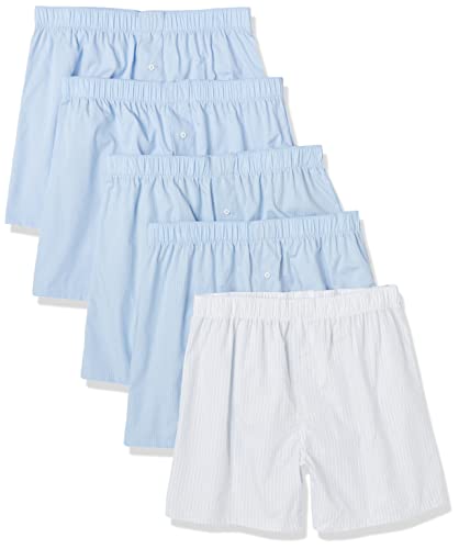 Amazon Essentials Herren Boxershorts Unterwäsche aus gewebter Baumwolle (erhältlich in Übergrößen), 5er-Pack, Blassblau Streifen/Hellblau/Weiß Nadelstreifen, L von Amazon Essentials